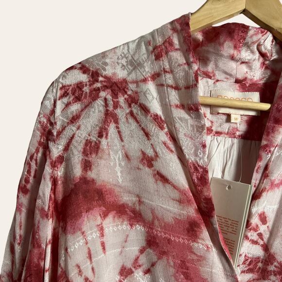 Rococo Sand Ava Rosewood Tie Dye Print Faux Wrap Ruffle Mini Dress Size M - Picture 7 of 15